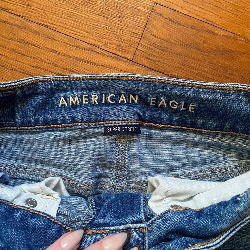 American Eagle Outfitters Blue Denim Distressed Mini Skirt - Picture 3 of 9